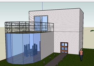 某2层别墅建筑设计SU(草图大师)模型（含景观）