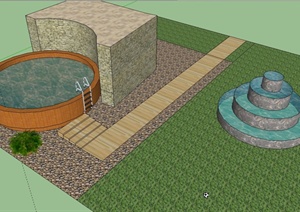 某泳池和跌水池景观设计SU(草图大师)模型