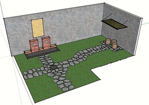 某小型庭院景观设计SU(草图大师)模型1