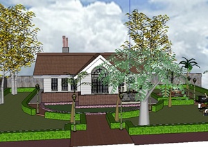 某室外别墅建筑设计SU(草图大师)模型（含花园庭院）