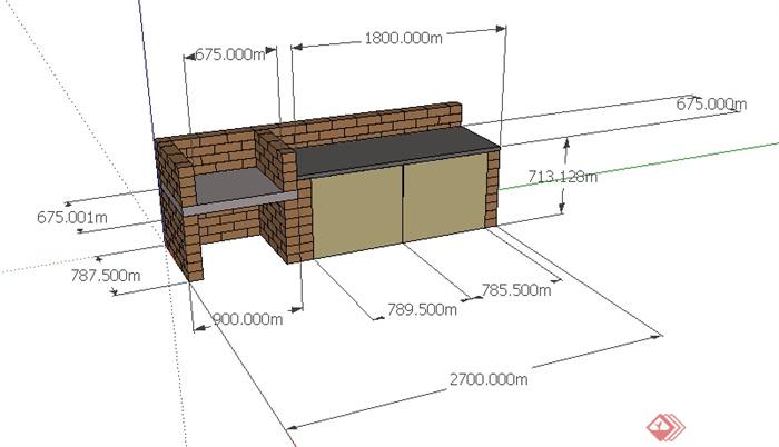 某户外厨房砖砌灶台SU模型(1)