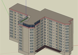 某多层带天台住宅楼建筑设计SU(草图大师)模型