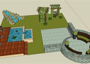某私家别墅庭院花园一角景观设计SU(草图大师)模型