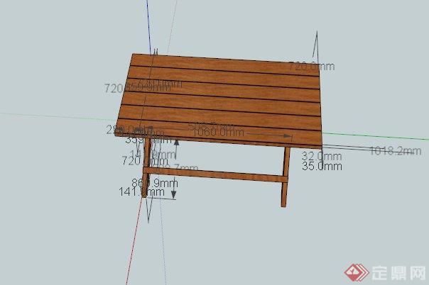 某现代木制简易长方形桌子设计SU模型(1)