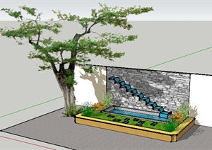 某园林景观叠水池景观设计SU(草图大师)模型