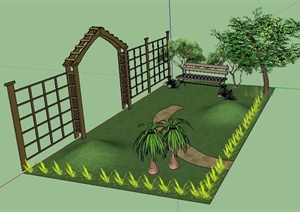 某园林景观节点花架座椅组合SU(草图大师)模型