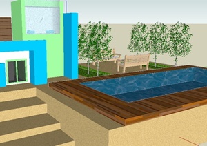 某室外庭院别墅花园设计SU(草图大师)模型素材