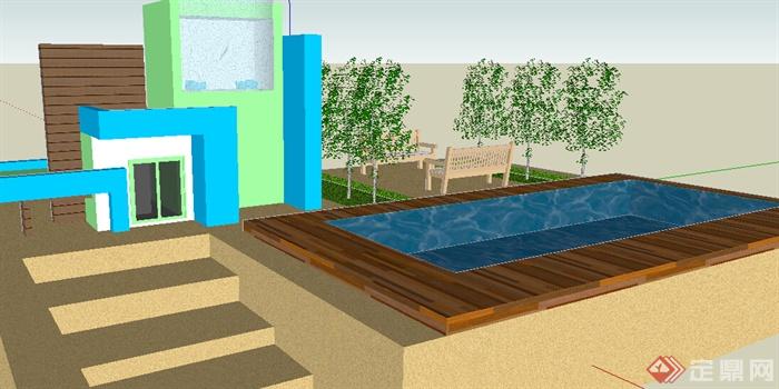 某室外庭院别墅花园设计SU模型素材(1)