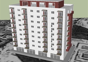 某现代多层住宅楼建筑设计SU(草图大师)模型