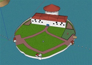 某现代水电站建筑景观设计SU(草图大师)模型