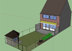 某二层建筑以及庭院小木屋建筑设计SU(草图大师)模型