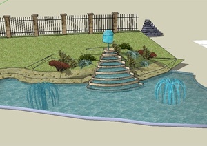 某水景喷泉景观设计SU(草图大师)模型