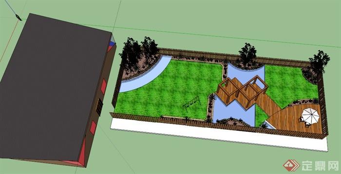 某普通住宅庭院景观设计SU模型(1)