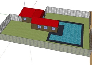 某乡村小屋建筑设计SU(草图大师)模型（带水池）