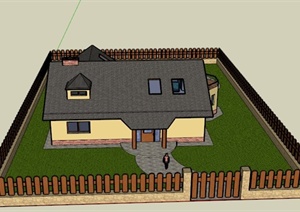 某欧式一层住宅庭院景观设计SU(草图大师)模型
