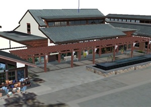 某现代中式旅游景区游客服务中心建筑设计SU(草图大师)模型