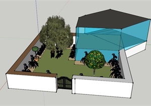 某现代阳光房庭院花园景观设计SU(草图大师)模型