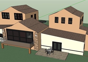 某现代双拼式别墅住宅建筑设计SU(草图大师)模型