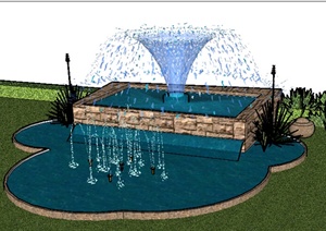 某室外喷泉水景设计SU(草图大师)模型素材
