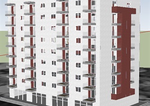 某一现代风格高层住宅建筑设计SU(草图大师)模型参考