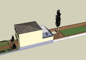 某现代独栋公园住宅庭院景观设计SU(草图大师)模型
