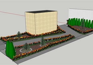 某一办公建筑附属绿地景观设计SU(草图大师)模型