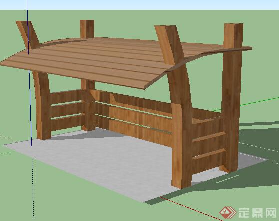 园林景观之现代木质廊架设计su模型(2)