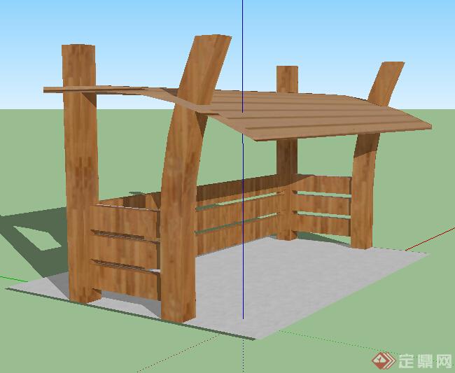 园林景观之现代木质廊架设计su模型(1)