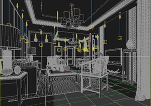 某住宅中式客厅与餐厅室内装修3DMAX模型