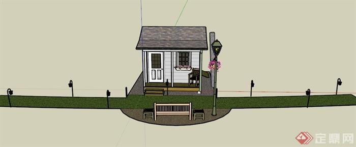 某欧式单层住宅小屋景观设计SU模型(1)
