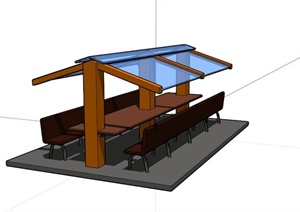 某现代室外长形用餐桌椅设计SU(草图大师)模型
