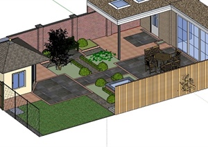 某住宅建筑外庭院花园景观设计SU(草图大师)模型