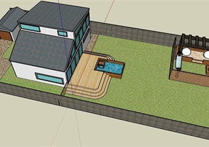 某双层住宅建筑设计SU(草图大师)模型（带庭院）