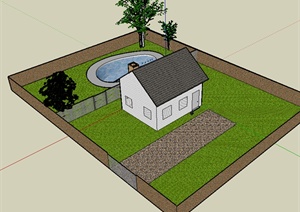 某一居住小屋及庭院设计SU(草图大师)模型