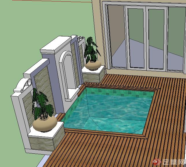 某住宅建筑露台水池景观SU模型(1)