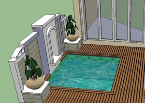 某住宅建筑露台水池景观SU(草图大师)模型