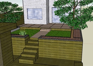 某室外小庭院花园设计SU(草图大师)模型参考