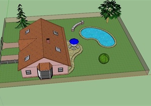 某欧式精致住宅小屋景观设计SU(草图大师)模型