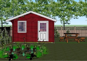 某简单居住民宅设计SU(草图大师)模型素材（含庭院）