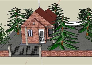 某地庭院式单层住宅建筑设计SU(草图大师)模型
