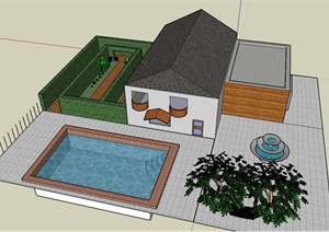 某住宅建筑设计SU(草图大师)模型（带庭院）