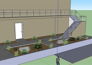某室外2层小别墅建筑设计SU(草图大师)模型（含庭院）