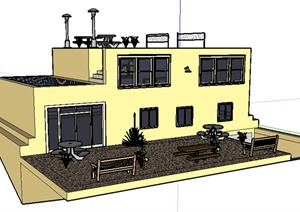 某室外小别墅建筑设计SU(草图大师)模型（含环境）