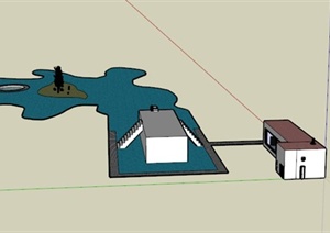 某现代临水住宅建筑景观设计SU(草图大师)模型