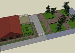 某单层住宅建筑和花园景观设计SU(草图大师)模型