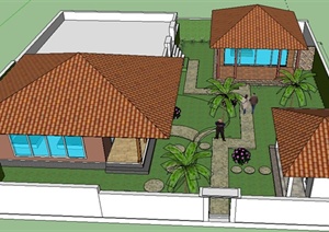 某一庭院建筑及景观设计SU(草图大师)模型