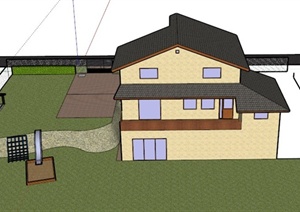 某 两层住宅建筑景观设计SU(草图大师)模型