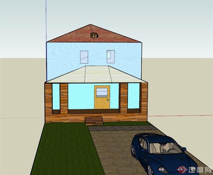 某两层混搭式住宅建筑设计SU模型(1)