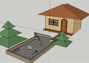 某一家庭住宅及其小庭院设计SU(草图大师)模型