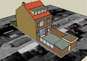 某双层住宅建筑设计SU(草图大师)模型（带庭院布置）
